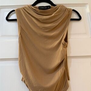 Lioness Sleeveless Draped Neck Tank in Camel Brown